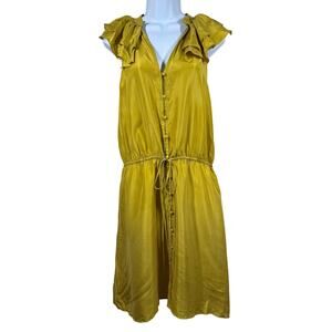 Ann Taylor Loft Silk Mustard Yellow Dress‎ Women’s Size 10 Ruffle Quiet Luxury